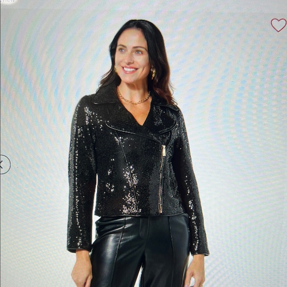 Kathy Ireland 360 Cannes Sequined Biker Jacket- Sz XL